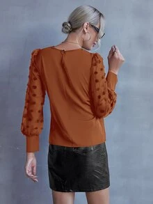 SHEIN LUNE 素色圓點燈籠袖襯衫 - 亮橙色 - 查看 2