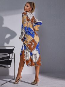Floral Print Flounce Hem Dress Without Belt - Multicolor - View 2
