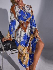 Floral Print Flounce Hem Dress Without Belt - Multicolor - View 3