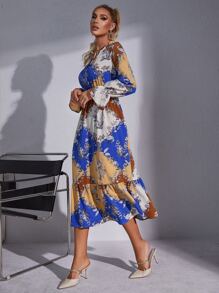 Floral Print Flounce Hem Dress Without Belt - Multicolor - View 5