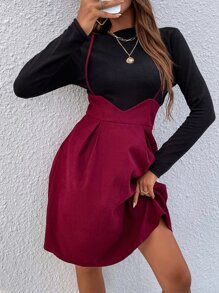 Solid Rib-knit Tee & Zip Back Cami Dress - Multicolor - View 1
