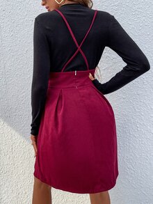 Solid Rib-knit Tee & Zip Back Cami Dress - Multicolor - View 2