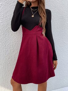 Solid Rib-knit Tee & Zip Back Cami Dress - Multicolor - View 5