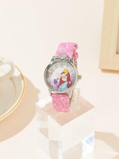 Kids Cartoon Girl Pattern Dial Round Pointer Quartz Watch