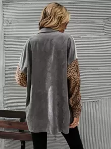 EMERY ROSE Cut And Sew Leopard Corduroy Coat - Multicolor - View 2