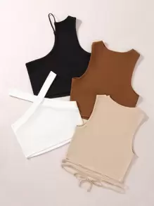 SHEIN Unity 4 piezas Top unicolor corto tejido de canalé - Multicolor - Ver 2