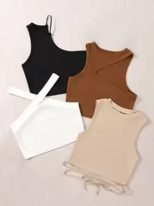 SHEIN Unity 4 piezas Top unicolor corto tejido de canalé - Multicolor - Ver 3