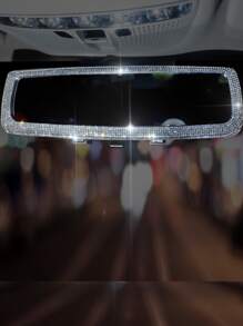 Rhinestone Decor Car Rearview Mirror - Silver - View 1