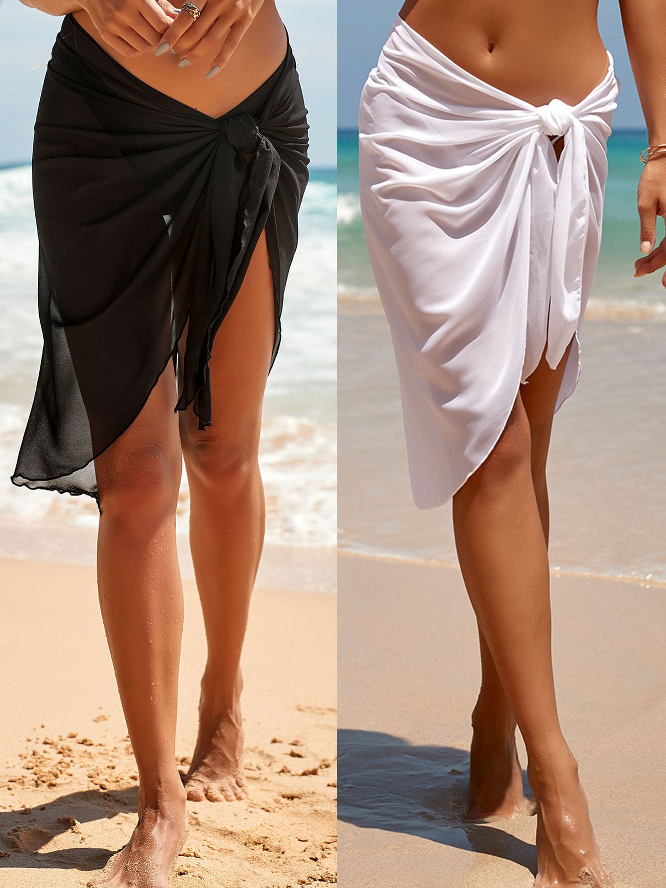Swim Vcay Summer Beach 2 Packs Solid Cover Up - Black and White - View 1