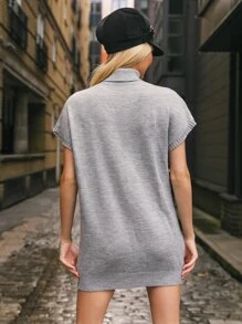 SHEIN 高領菱形針織長款不附腰帶毛衣背心 - 淺灰色 - 查看 2