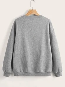 SHEIN Áo pull ấm áp In Giáng sinh Thả vai - Xám - Xem 2