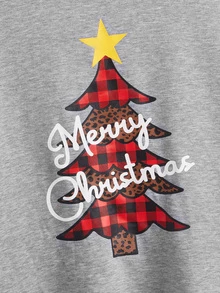 SHEIN Áo pull ấm áp In Giáng sinh Thả vai - Xám - Xem 4