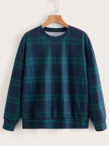 Sudadera de cuadros de hombros caídos - Verde - Ver 1