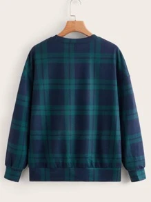 Sudadera de cuadros de hombros caídos - Verde - Ver 2