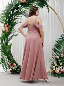 SHEIN Belle 大碼挖肩荷葉邊伴娘洋裝 - 藕粉色 - 查看 2