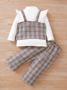 嬰兒格紋吊帶上衣和長褲和荷葉邊小高領T恤 - 彩色 - 查看 2