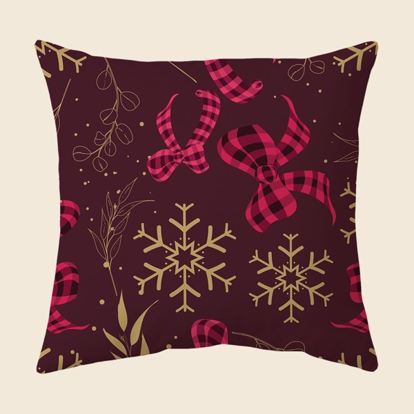 

Snowflake & Bow Print Cushion Cover Without Filler, Multicolor