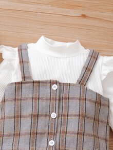 嬰兒格紋吊帶上衣和長褲和荷葉邊小高領T恤 - 彩色 - 查看 6