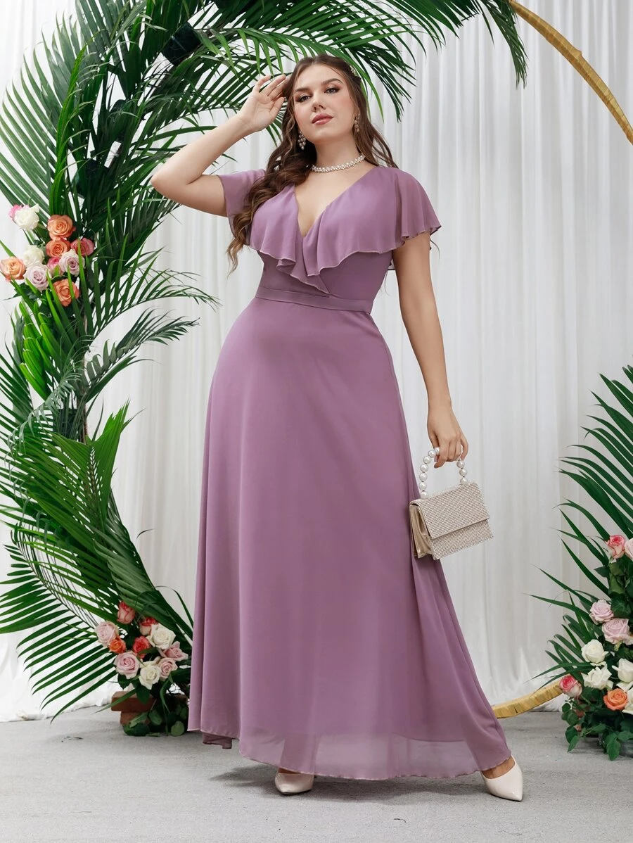 SHEIN Belle Vestido de dama de honor ribete con fruncido de gasa - Púrpura malva - Ver 1