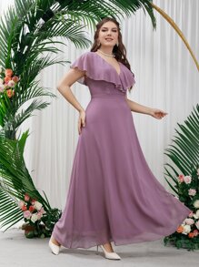 SHEIN Belle Vestido de dama de honor ribete con fruncido de gasa - Púrpura malva - Ver 6