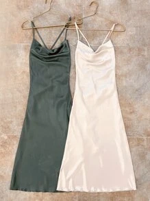 SilkySpell 2 件套系带露背缎面睡裙睡衣裙奢华家居服