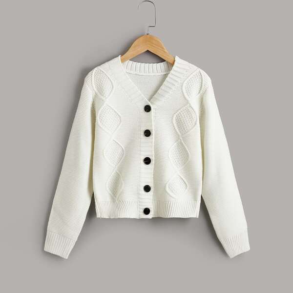 

Girls Solid Button Up Cardigan, Beige