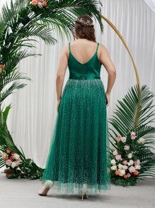 SHEIN Belle Plus Mesh Hem Bridesmaid Dress - Dark Green - View 2