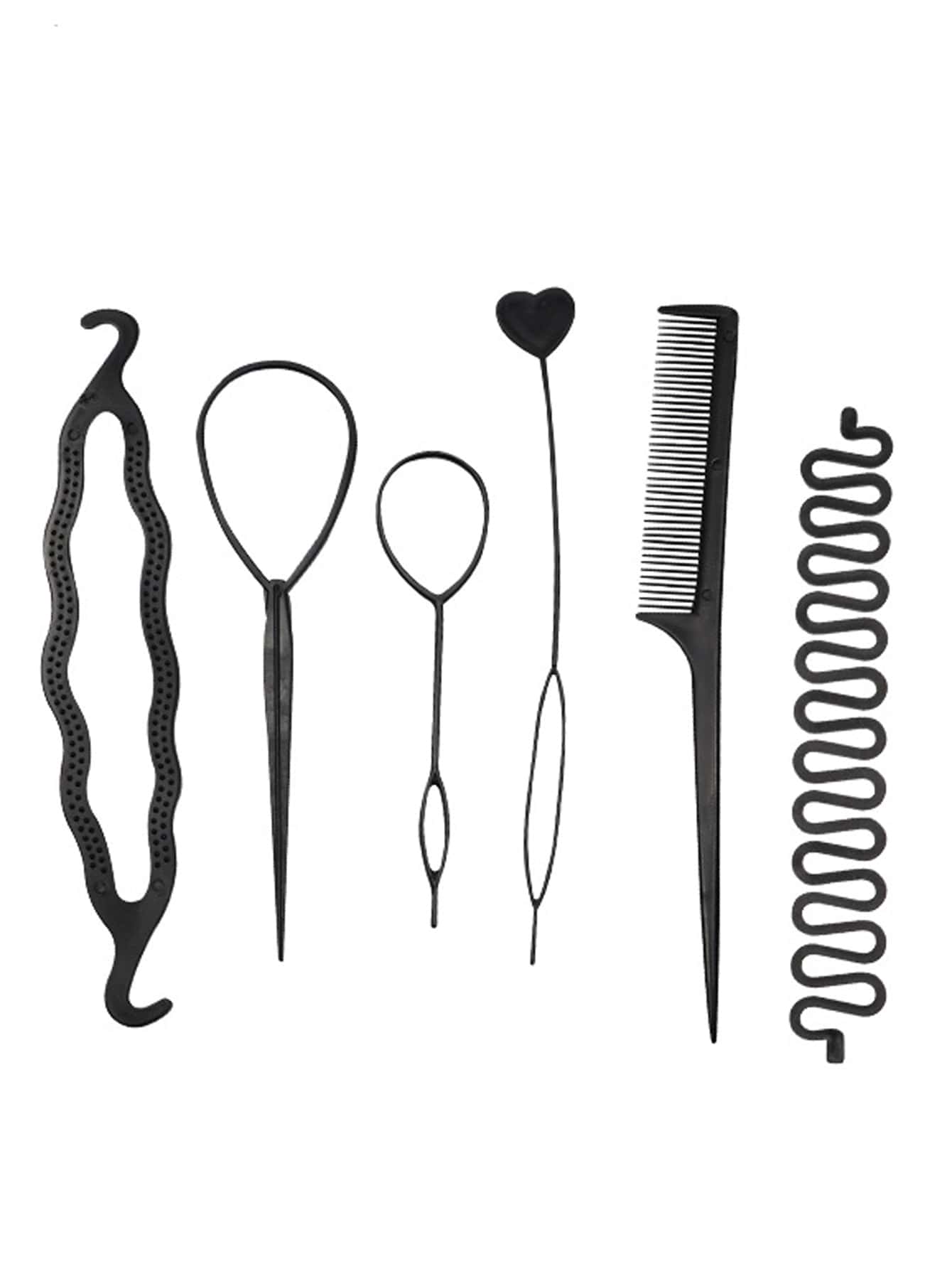 6pcs Hair Braiding Tool, Diy Hair Design Styling Tool Kit Updo Ponytail Maker Accessories Hair Braid Kit Set - Black - View 1