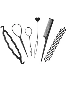 6pcs Hair Braiding Tool, Diy Hair Design Styling Tool Kit Updo Ponytail Maker Accessories Hair Braid Kit Set - Black - View 2