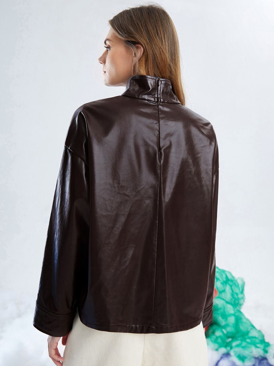 Drop Shoulder PU Leather Blouse