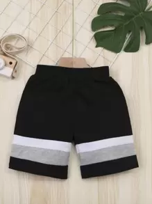 SHEIN Niñitos Shorts de color combinado - Negro - Ver 1