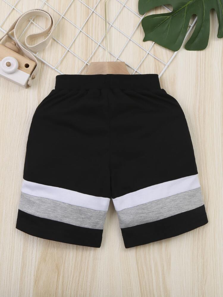 SHEIN Toddler Boys Color Block Shorts - Black - View 2
