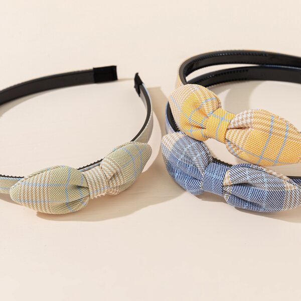 

3pcs Toddler Girls Plaid Bow Decor Hair Hoop, Multicolor
