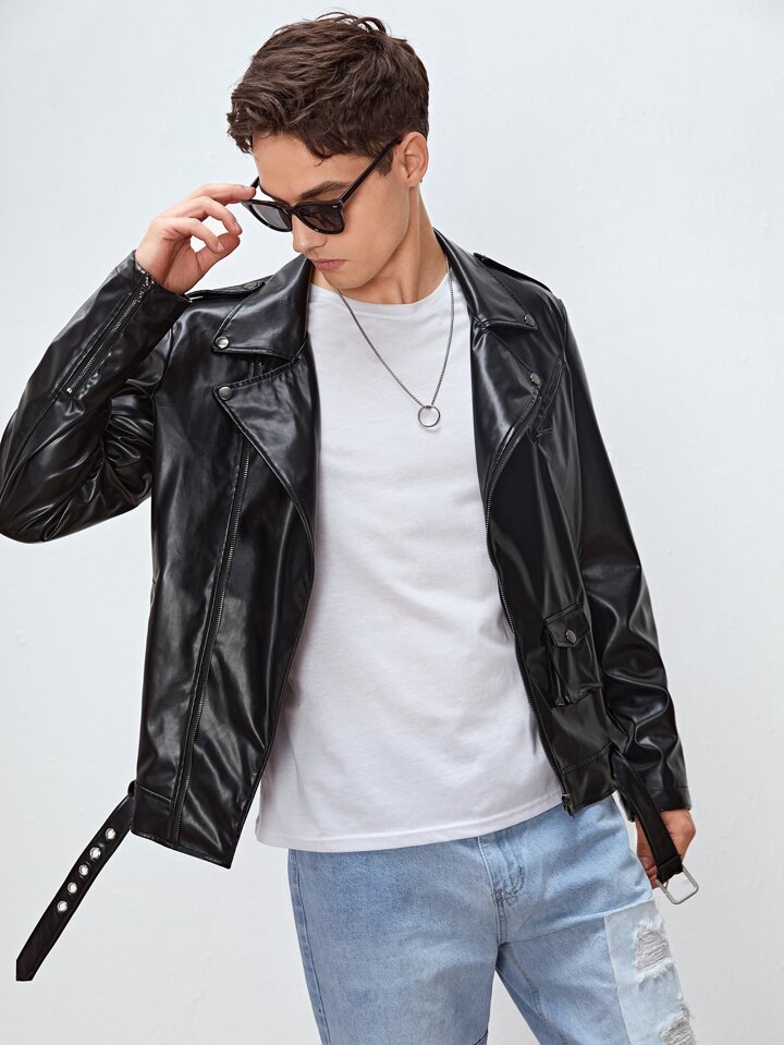 Hooded Jacket Shein Hombre Chamarras Chamarra Biker Shein