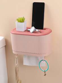 1pc Multifunction Tissue Storage Rack - Pink - View 1