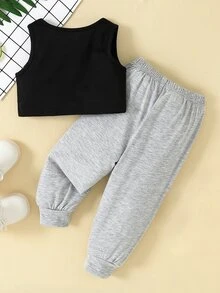 嬰兒素色背心上衣和彈性腰帶衛褲 - 彩色 - 查看 2