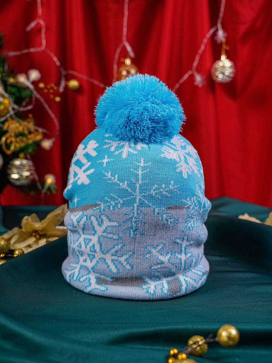 1 件男女通用圣诞雪花针织帽，Y2K 风格，保暖透气，适合日常和户外穿着，适合圣诞节 - 藍色 - 查看 1