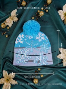 1 件男女通用圣诞雪花针织帽，Y2K 风格，保暖透气，适合日常和户外穿着，适合圣诞节 - 藍色 - 查看 3