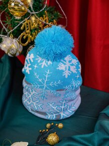 1 件男女通用圣诞雪花针织帽，Y2K 风格，保暖透气，适合日常和户外穿着，适合圣诞节 - 藍色 - 查看 4