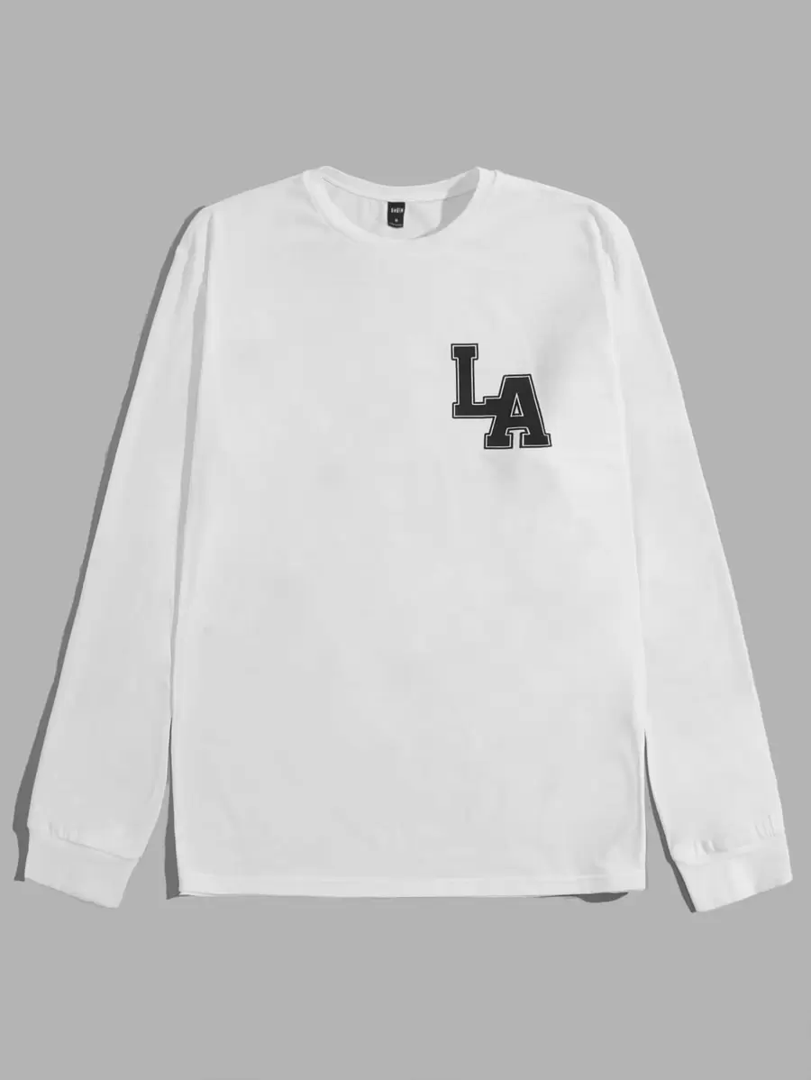 Manfinity VCAY Men T-Shirts Fit Crew Neck Long Sleeve Basic Tee Los Angeles Casual Simple Summer - White - View 1