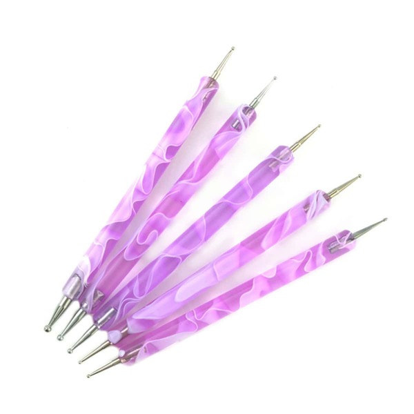 

5pcs Double-Ended Nail Point Drill Pen, Purple
