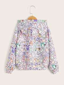SHEIN Girls Cartoon Allover Print 3D Ear Design Hoodie - Multicolor - View 2