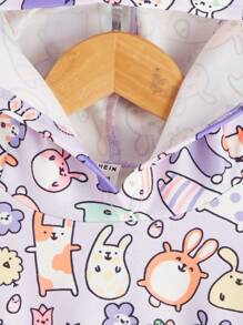 SHEIN Girls Cartoon Allover Print 3D Ear Design Hoodie - Multicolor - View 3