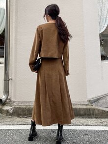 DAZY Button Front Jacket & Fold Pleated Skirt