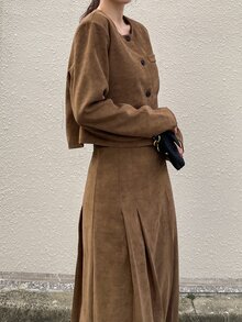 DAZY Button Front Jacket & Fold Pleated Skirt