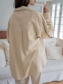 DAZY Drop Shoulder Button Up Shirt - Apricot - View 2