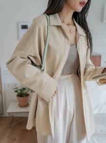 DAZY Drop Shoulder Button Up Shirt - Apricot - View 4