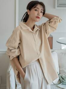 DAZY Drop Shoulder Button Up Shirt - Apricot - View 6