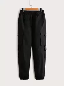 SHEIN Tween Boy Buckled Utility Pocket Joggers - Black - View 1