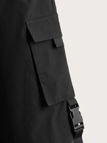 SHEIN Tween Boy Buckled Utility Pocket Joggers - Black - View 4